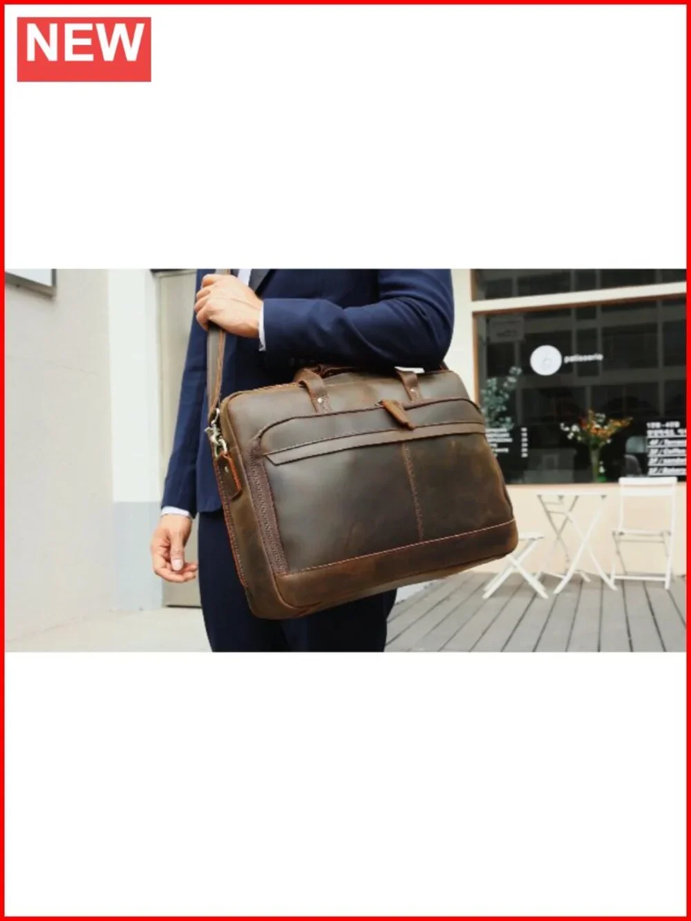 Full Grain Cowhide Leather Briefcase for Men 17